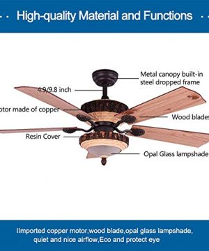 52 Inch Rustic Ceiling Fan With Lights And Remote Silent Fans Chandelier With 1 Resin 5 Reversible Wood Blades For Living Room Bedroom