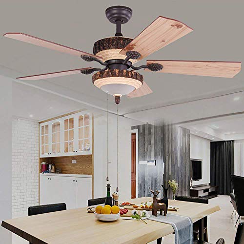 52 Inch Rustic Ceiling Fan With Lights And Remote Silent Fans Chandelier With 1 Resin 5 Reversible Wood Blades For Living Room Bedroom