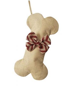 BYT Collections New Linen Dog Bone Christmas Stockings For Pet Jute Natural Burlap Holidays 16 Inches X 8 Inches 1 Red Bowknot 1 Pack 0 300x360