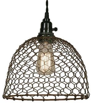 Chicken Wire Dome Pendant Light In Primitive Rust Finish 0 300x360