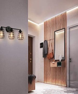 Create For Life 3 Light Industrial Vanity Lights Black Cage Wall Sconces Vintage Rustic Bathroom Lighting