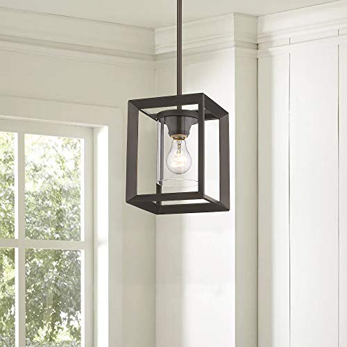 Emliviar Modern Glass Pendant Light Single Light Metal Wire Cage Hanging Pendant Light Oil Rubbed Bronze With Clear Glass Shade And 42 Rod 2083M1L ORB 0 1
