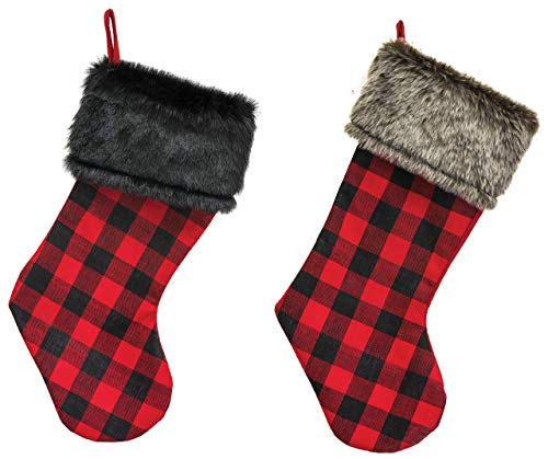 Hannas Handiworks Buffalo Plaid Faux Fur Cuff 215 Inch Polyester Christmas Stockings Assorted Set Of 2 0