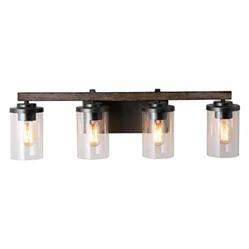 Laluz Bathroom Vanity Light Fixtures Farmhouse Vanity Lighting With Clear Glass Shades Faux Wood 4 Light 28 L X 6 Farmhouse Goals