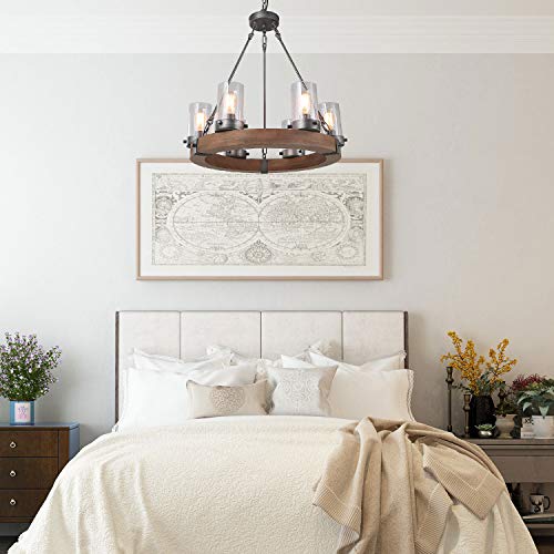 LNC Wood Farmhouse Chandeliers For Dining Rooms Rustic Hanging Ceiling Light Fixture A03348 0 2