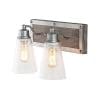 LOG BARN 2 Lights Bathroom Lighting In Real Distressed Wood And Brushed Antique Silver Finish With Cone Clear Glass Shades 141 Vanity Light Fixture A03331 0 100x100