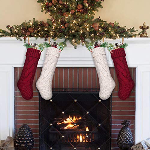 Knit Christmas Stockings 3 Pack 18 Farmhouse Style Christmas Stockings Holiday Home Fireplace Stairway Christmas Tree Hanging Stockings Knitted A1