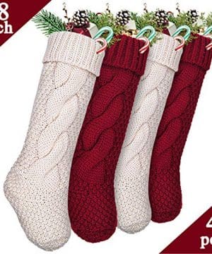 LimBridge 4 Pack 18 Large Size Cable Knit Knitted Christmas Stockings Xmas Rustic Personalized Stocking Decorations For Family Holiday Season Decor CreamBurgundy 0 300x360