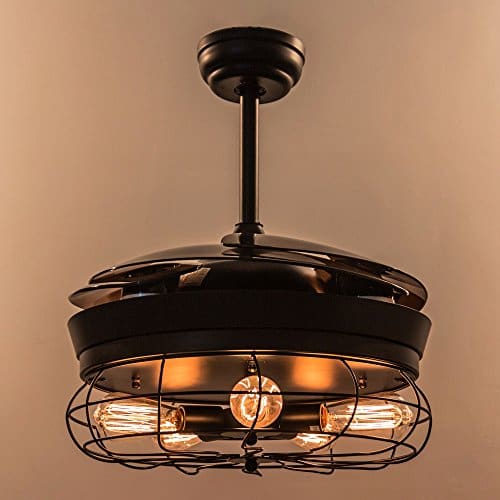 Details about   42'' Retro Round Metal Cage Shade LED Retractable Ceiling Fan Chandelier Pendant 