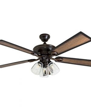 Prominence Home 40278 01 Glenmont Rustic Ceiling Fan With Barnwood Blades LED Edison Bulbs 3 Seeded Glass Fixtures 52 Inches 5 Blade Oil Rubbed Bronze 0 300x360
