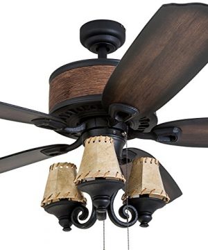Prominence Home 41110 01 Almer Point 52 Lodge Ceiling Fan With 3 Light Faux Leather Lamp Shades Cabin Inspired Dark Elm Chestnut Blades Rustic