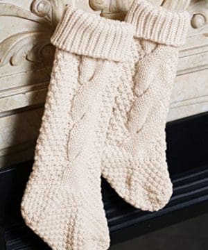 Toes Home 18 Inch Knitted Christmas Stockings Pack 2 Xmas Gift Bags Cream 0 3 300x360