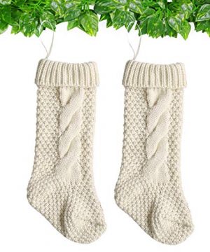 Toes Home 18 Inch Knitted Christmas Stockings Pack 2 Xmas Gift Bags Cream 0 5 300x360