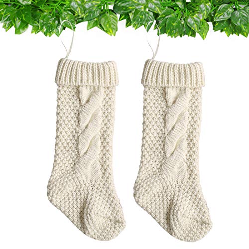 Toes Home 18 Inch Knitted Christmas Stockings Pack 2 Xmas Gift Bags Cream 0 5