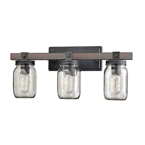 Vintage Three Light Bathroom Vanity Fixture With Glass Jar Shade