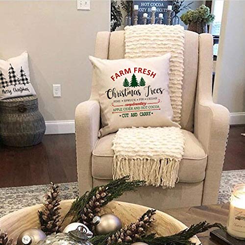 GTEXT Farmhouse Christmas Pillow Cover Farm Fresh Trees Throw Pillow Cover Cushion Cover Case for Couch Sofa Home Decoration Cotton 20 X 12 Inches 