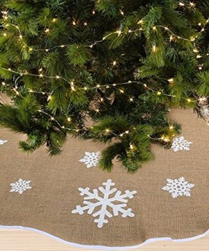 AerWo Burlap Snowflake Christmas Tree Skirt Ornament 48inch Diameter Christmas Decoration New Year Party Supply 0 2 300x360