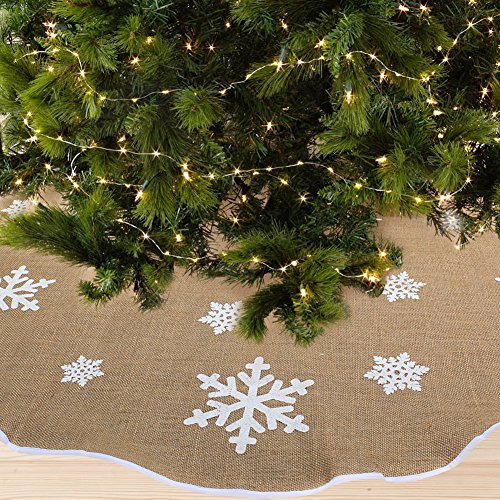 AerWo Burlap Snowflake Christmas Tree Skirt Ornament 48inch Diameter Christmas Decoration New Year Party Supply 0 2