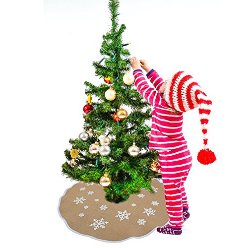 AerWo Burlap Snowflake Christmas Tree Skirt Ornament 48inch Diameter Christmas Decoration New Year Party Supply 0 4
