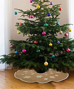 AerWo Burlap Snowflake Christmas Tree Skirt Ornament 48inch Diameter Christmas Decoration New Year Party Supply 0 5 300x360