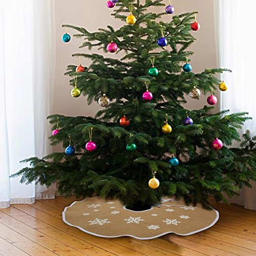 AerWo Burlap Snowflake Christmas Tree Skirt Ornament 48inch Diameter Christmas Decoration New Year Party Supply 0 5