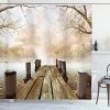 Ambesonne Autumn Shower Curtain Old Wooden Jetty On A Lake With Fallen Leaves And Foggy Forest In Distance Cloth Fabric Bathroom Decor Set With Hooks 70 Long Brown Beige 0 100x100