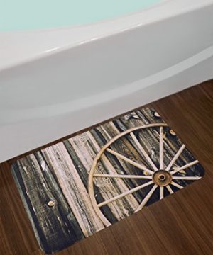 Ambesonne Barn Wood Wagon Wheel Bath Mat Wooden Barn Door