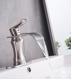 BWE Brushed Nickel Waterfall Bathroom Faucet Single Handle Basin Sink Mixer TapBrushed Nickel Lavatory Faucets 0 4 300x334