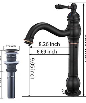 BWE Single Hole Lever Bathroom Vessel Sink Faucet With Matching Pop Up Drain Without Overflow Oil Rubbed Bronze ORB Commercial 0 0 300x360