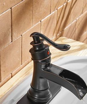 BWE Waterfall Bathroom Sink Faucets Single Handle One Hole Lever Faucet Oil Rubbed Bronze Commercial 0 2 300x360