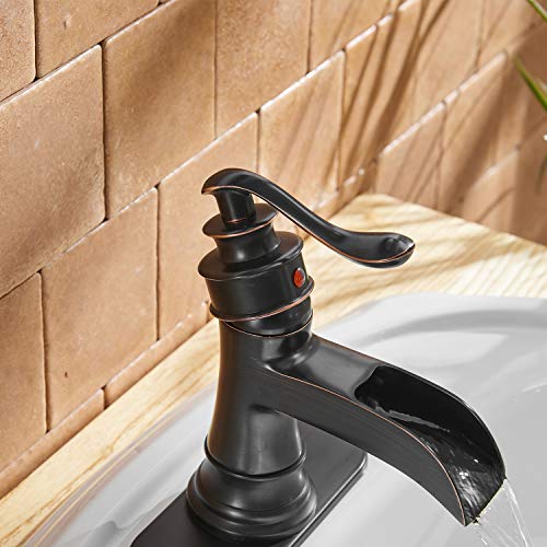 BWE Waterfall Bathroom Sink Faucets Single Handle One Hole Lever Faucet Oil Rubbed Bronze Commercial 0 2