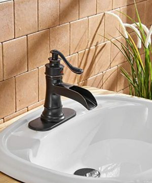BWE Waterfall Bathroom Sink Faucets Single Handle One Hole Lever Faucet Oil Rubbed Bronze Commercial 0 4 300x360
