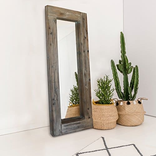 Rustic Large Mirror Wood Frame, Unfinished Wood Rectangle Mirror