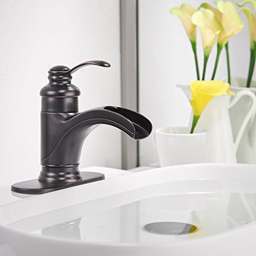 Bathlavish Bathroom Sink Faucet Waterfall Single Handle Oil Rubbed Bronze Vanity Basin Mixer Tap One Hole Deck Mount Lavatory Commercial Waterline Lead Free 0 3