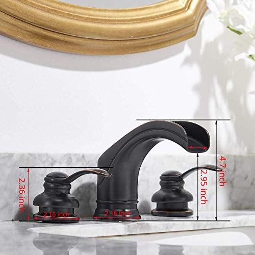 Bathlavish Widespread Bathroom Faucet Oil Rubbed Bronze Black Waterfall Sink 2 Handle 3 Hole 8 16 Inch Antique Lavatory Vanity Mixer Tap Commercial Supply Line Lead Free 0 0