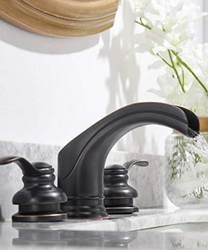 Bathlavish Widespread Bathroom Faucet Oil Rubbed Bronze Black Waterfall Sink 2 Handle 3 Hole 8 16 Inch Antique Lavatory Vanity Mixer Tap Commercial Supply Line Lead Free 0 2 300x360