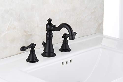 Derengge F 8805 MT 8 Two Handle Widespread Bathroom Sink Faucet With Pop Up DrainMeets UPC CUPC NSF AB1953 Lead Free StandardMatte Black 0 2