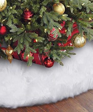Eafion Christmas Tree Skirt 48 Inches Large Snowy White Faux Fur Xmas Tree Skirt For Christmas Decorations Indoor Outdoor 0 300x360
