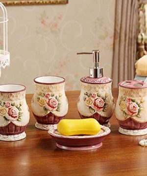 Toothbrush Cup Soap Dispenser Soap Dish 4 Piece 3D Floating Seahorse Shell Bathroom Ensemble Set with Toothbrush Holder FORLONG FL3027 Ceramic Bathroom Accessories Set
