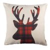 Fjfz Farmhouse Decor Holiday Decoration Cotton Linen Home Decorative Throw Pillow Case Cushion Cover For Sofa Couch Christmas Winter Deer Scottish Buffalo Plaid Red 18 X 18 0 100x100