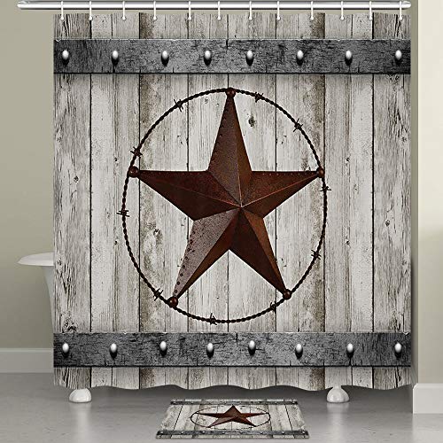 Western Texas Star Cowboy Shower Curtain Farmhouse Barn Shower Rustic 70"x70" 