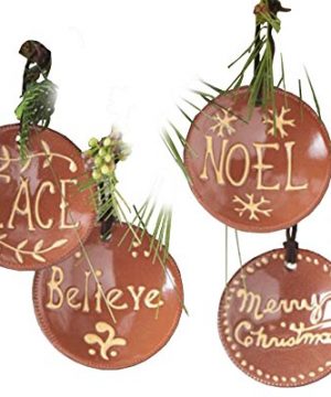 KK Interiors Clay Pottery Message Christmas Ornaments Set Of 4 Believe Noel Peace Merry Christmas 0 300x360