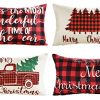 Lanpn Christmas 12x20 Throw Pillow Covers Decorative Outdoor Farmhouse Buffalo Plaid Plad Merry Christmas Xmas Lumbar Pillow Shams Cases Slipcovers Cover Set Of 4 Couch Sofa 0 100x100