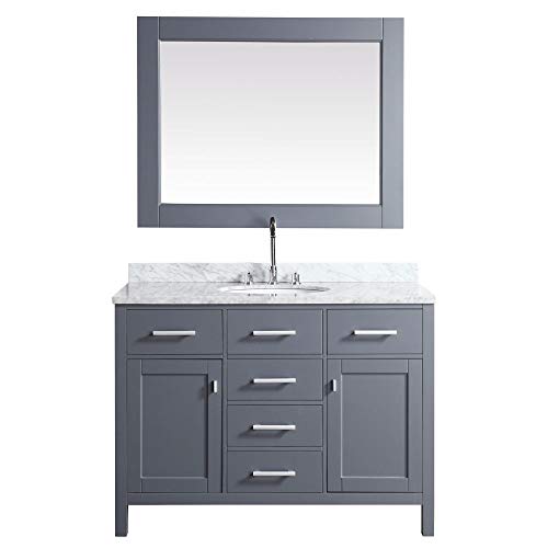 Luca Kitchen Bath LC48CGW Geneva 48 Single Vanity Set In Gray With Carrara Marble Top Sink And Mirror 0 0