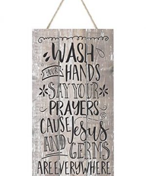 MRC Wood Products Wash Your Hands And Say Your Prayers Cause Jesus And Germs Are Everywhere Rustic Wooden Plank Sign 5x10 0 300x360