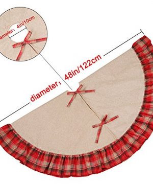 OurWarm Linen Burlap Christmas Tree Skirt Red Black Plaid Ruffle Edge Border Large 48 Inches Round Indoor Outdoor Mat Xmas Party Holiday Decorations 0 1 300x360
