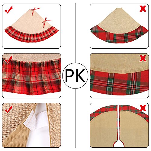 OurWarm Linen Burlap Christmas Tree Skirt Red Black Plaid Ruffle Edge Border Large 48 Inches Round Indoor Outdoor Mat Xmas Party Holiday Decorations 0 3