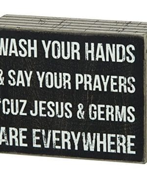 Primitives By Kathy Pinstripe Trimmed Box Sign 5 X 4 Inches Jesus Germs 0 300x360