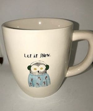 RARE Rae Dunn By Magenta Christmas Let It Snow Mug With Owl In Earmuffs And Candy Cane Sweater Coffee Tea Cup Mug 0 300x360