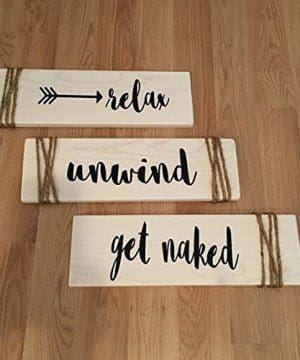 Relax Unwind Get Naked White Bathroom Spa Wooden Signs 0 300x360